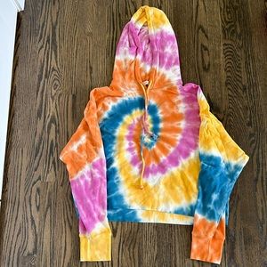 Daydreamer Tie Dye Oversized Boxy Cropped Embroidered Pullover Hoodie Sweatshirt